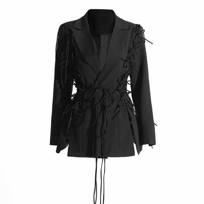 Long Sleeve Bow Embellished Mini Blazer Dress