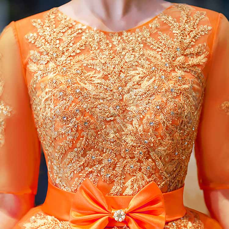 Orange Bowknow Court Princess Evening Ball Gown Tulle Prom Dress