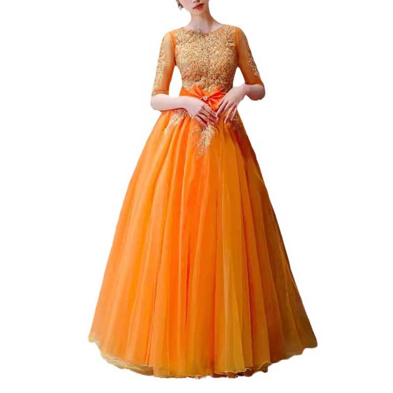 Orange Bowknow Court Princess Evening Ball Gown Tulle Prom Dress