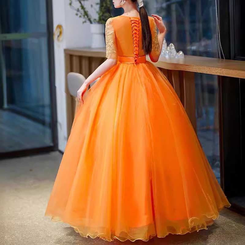 Orange Bowknow Court Princess Evening Ball Gown Tulle Prom Dress