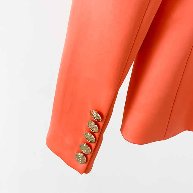 Women's Golden Lion Buttons Orange Skirts Blazer Suit Jacket + High Waist Skirts Belt Suit