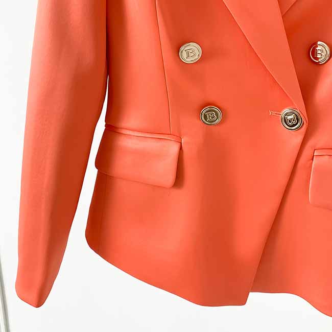 Women's Golden Lion Buttons Orange Skirts Blazer Suit Jacket + High Waist Skirts Belt Suit