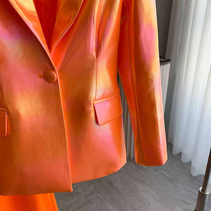 Women's One Button Orange Pantsuit Flare Pants Event Suit Two Pieces Formal Suits