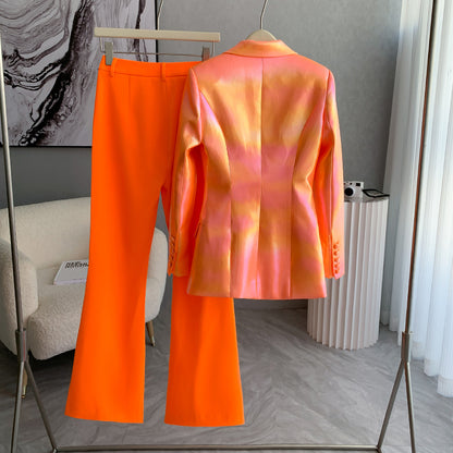Women's One Button Orange Pantsuit Flare Pants Event Suit Two Pieces Formal Suits