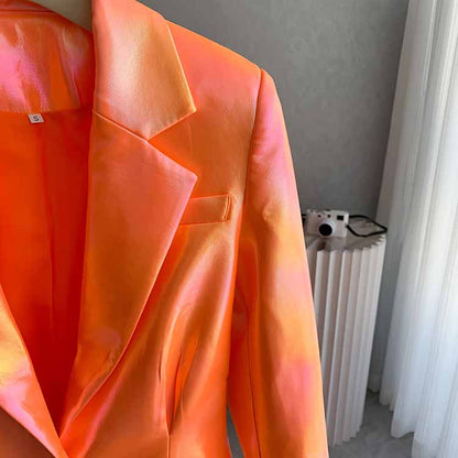 Women's One Button Orange Pantsuit Flare Pants Event Suit Two Pieces Formal Suits