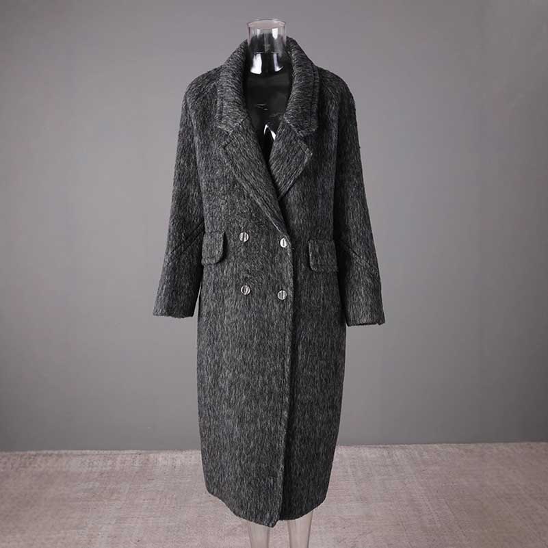 Oversized wool blend coat grey with double-breasted buttons and roomy fit for style and comfort