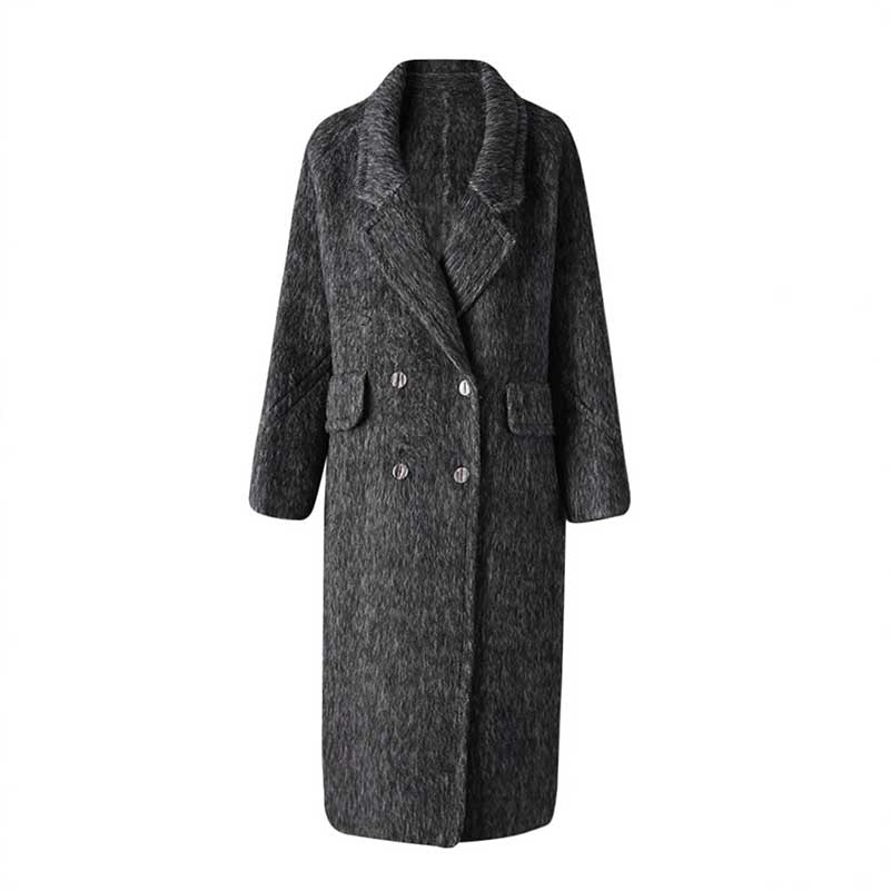 Oversized wool blend coat grey with double-breasted design and plush texture for stylish warmth