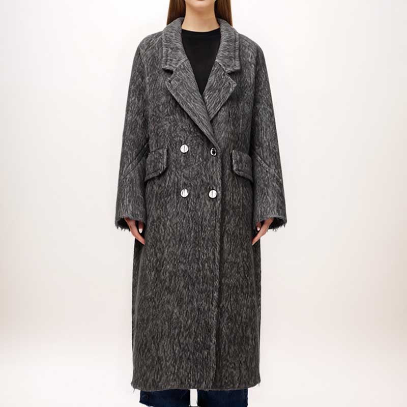 Oversized wool blend coat grey featuring a double-breasted design and spacious pockets