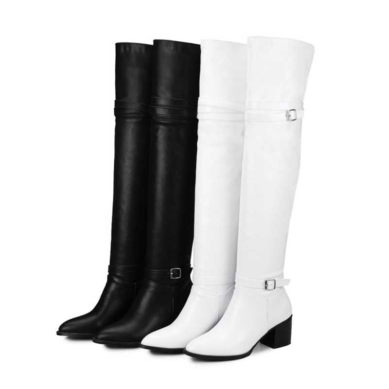 Womens Over Knee Thigh High Boots Stretch Block Heel Comfort Winter Lace-Up Boots