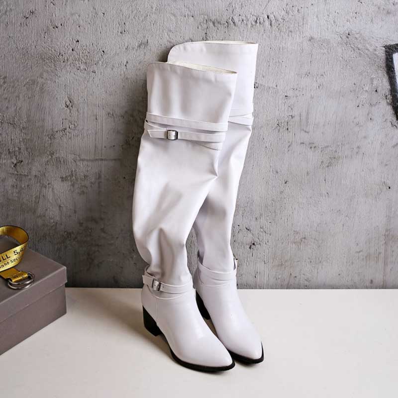 Womens Over Knee Thigh High Boots Stretch Block Heel Comfort Winter Lace-Up Boots