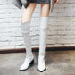 Womens Over Knee Thigh High Boots Stretch Block Heel Comfort Winter Lace-Up Boots