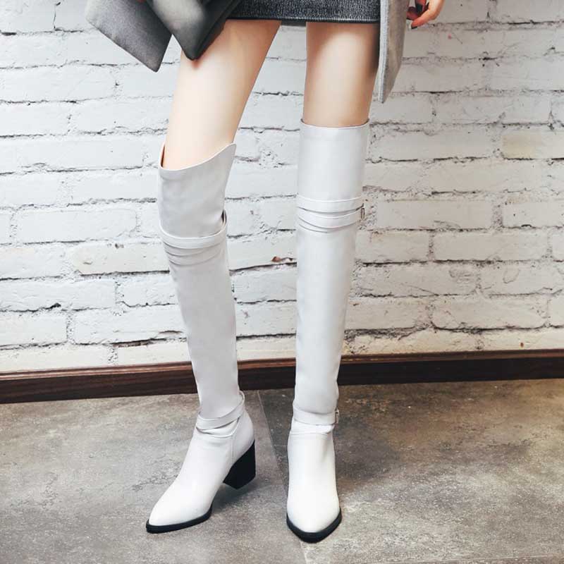 Womens Over Knee Thigh High Boots Stretch Block Heel Comfort Winter Lace-Up Boots