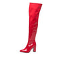 Women's Over Knee Chunky Heeled Patent Leather Boots