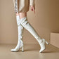 Women's Over Knee Chunky Heeled Patent Leather Boots