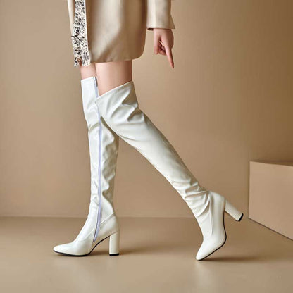 Women's Over Knee Chunky Heeled Patent Leather Boots