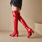 Women's Over Knee Chunky Heeled Patent Leather Boots