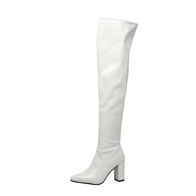 Women's Over Knee Chunky Heeled Patent Leather Boots