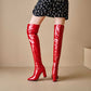 Women's Over Knee Chunky Heeled Patent Leather Boots