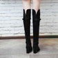 Womens Over Knee Thigh High Boots Stretch Block Heel Comfort Winter Lace-Up Boots