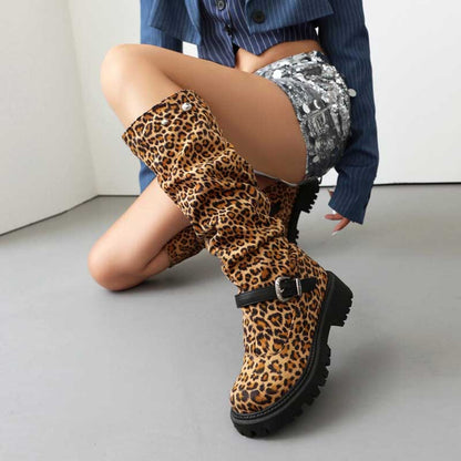 Women’s Knee High Low Heels Boots Pull-On Riding Boots