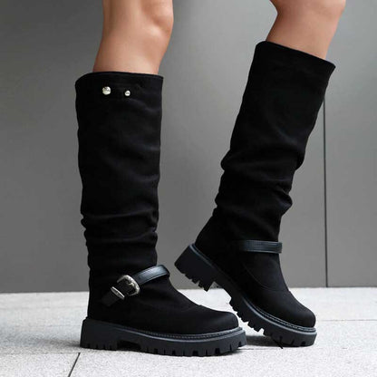 Women’s Knee High Low Heels Boots Pull-On Riding Boots