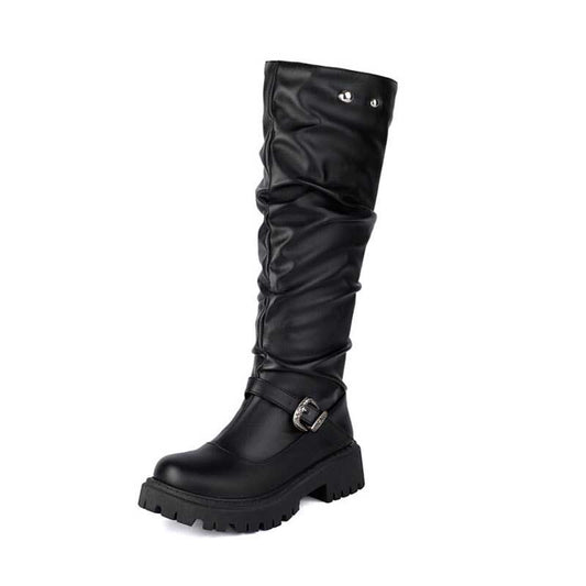 Women’s Knee High Low Heels Boots Pull-On Riding Boots