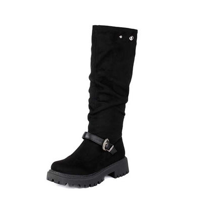 Women’s Knee High Low Heels Boots Pull-On Riding Boots