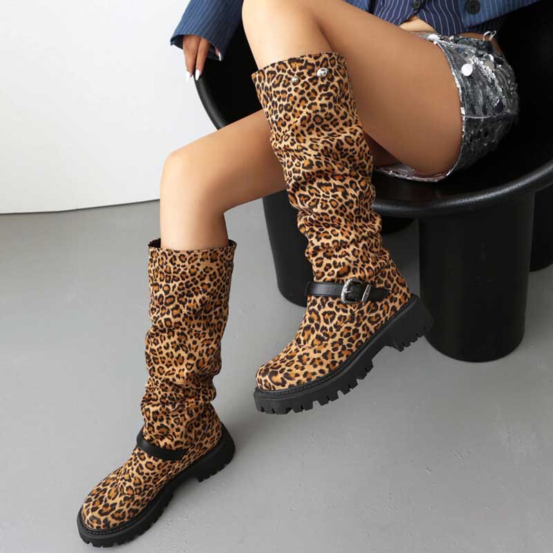 Women’s Knee High Low Heels Boots Pull-On Riding Boots