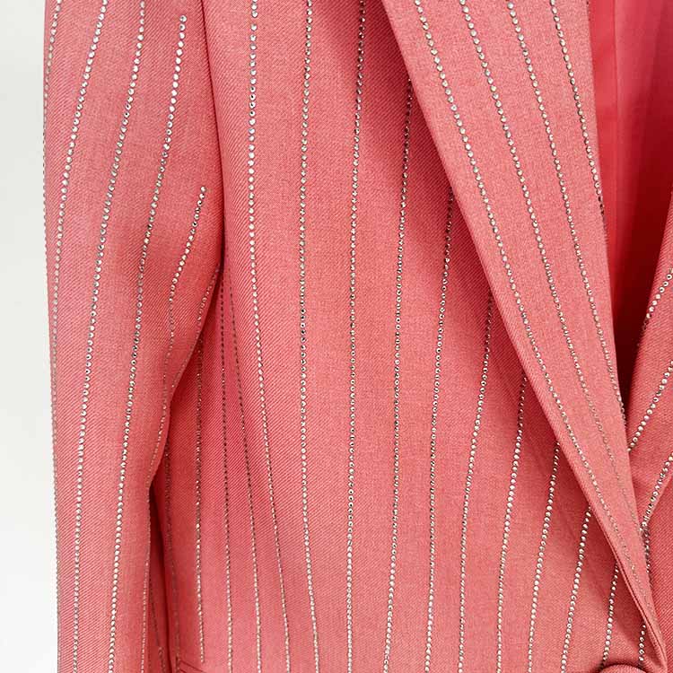 Women's Striped Blazer Set Single Button Diamond Suit Pants Set