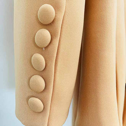 Women Brown Beige Pantsuit Double Breasts Fitted Blazer + Mid-High Rise Flare Trousers Pants Suit