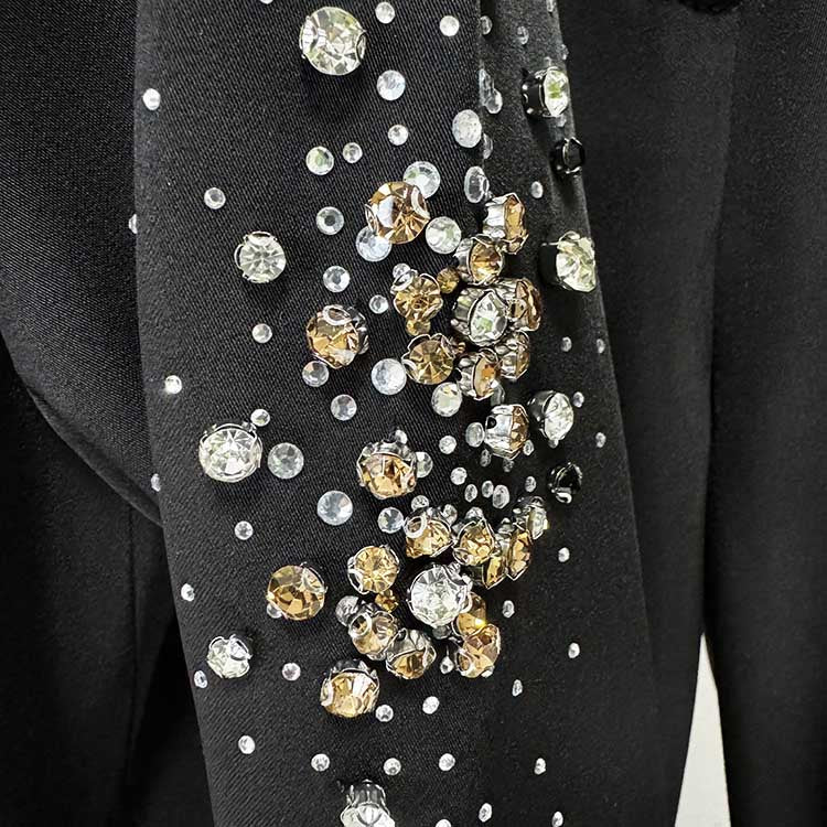 Women's Crystal Embellished Flared Pantsuit Black 2ps Formal Suit