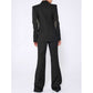 Women's Crystal Embellished Flared Pantsuit Black 2ps Formal Suit