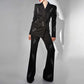 Women's Crystal Embellished Flared Pantsuit Black 2ps Formal Suit