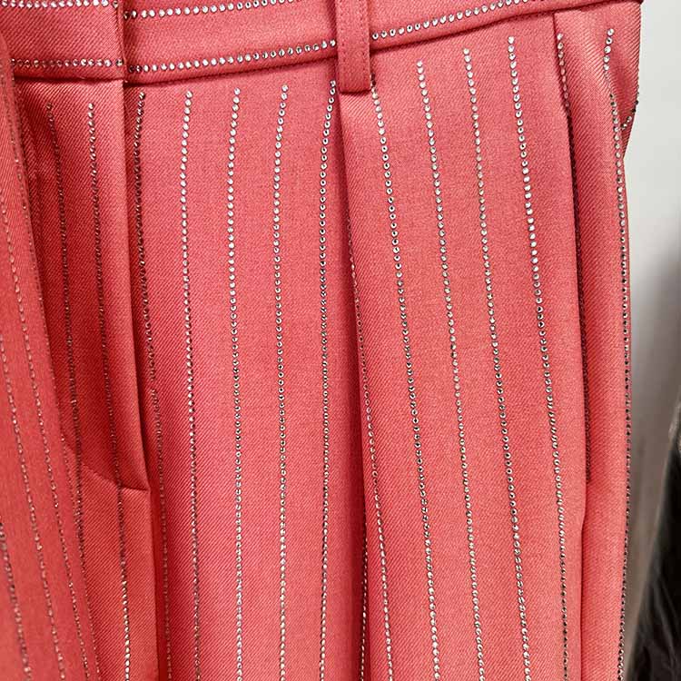 Women's Striped Blazer Set Single Button Diamond Suit Pants Set