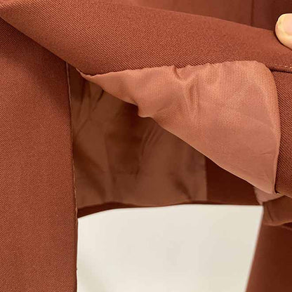 Women Brown Beige Pantsuit Double Breasts Fitted Blazer + Mid-High Rise Flare Trousers Pants Suit