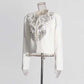 White Sequin Blazer Pantsuit Short Coat + Wide Legs 2 Pieces Set