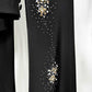 Women's Crystal Embellished Flared Pantsuit Black 2ps Formal Suit