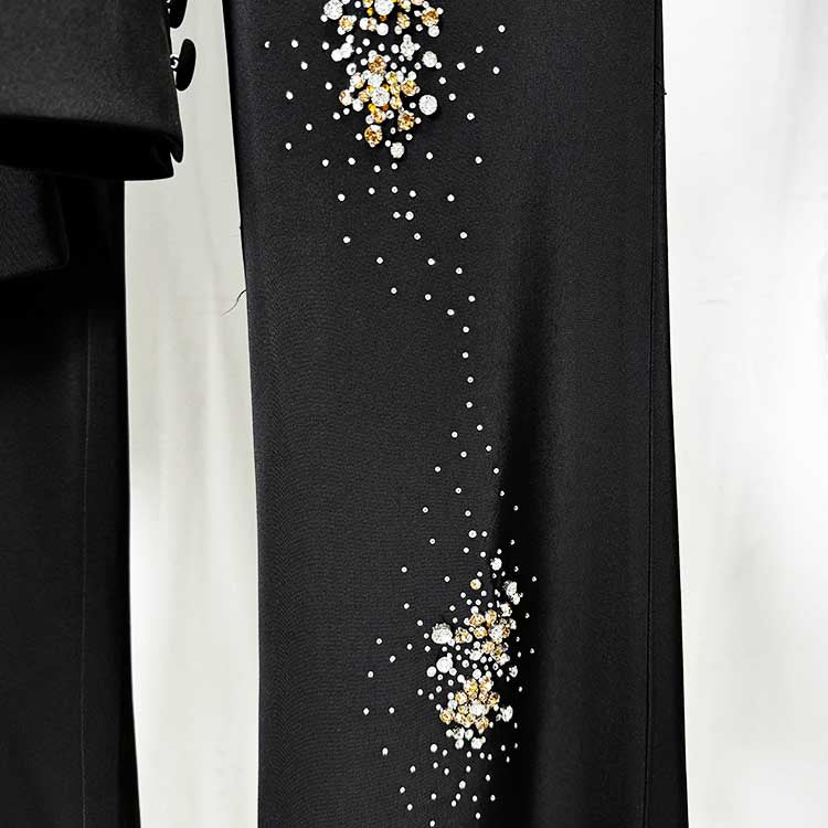 Women's Crystal Embellished Flared Pantsuit Black 2ps Formal Suit