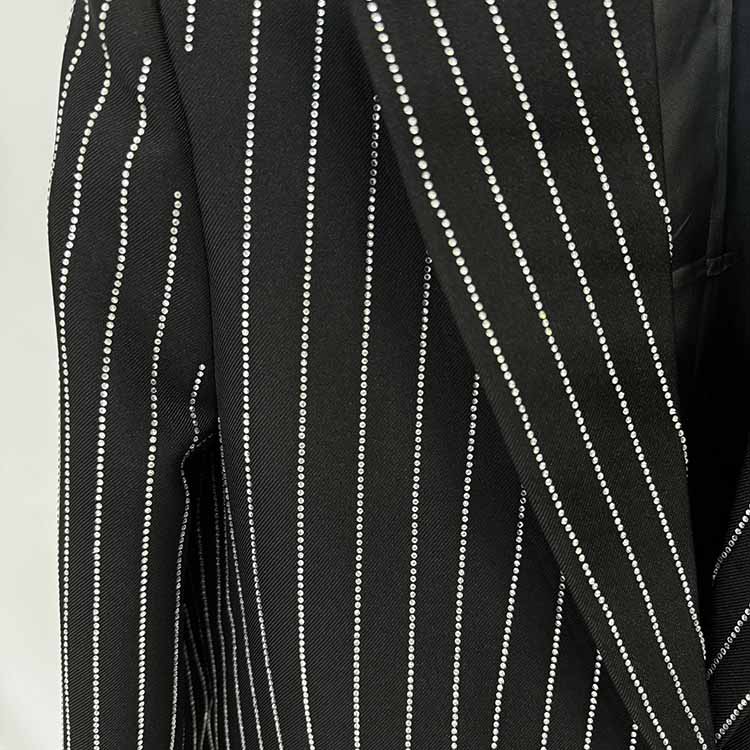 Women's Striped Blazer Set Single Button Diamond Suit Pants Set