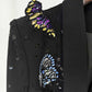 Women's Bow Sequin-Embellished Flared Pantsuit Black 2ps One Button Suit