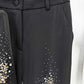 Women's Crystal Embellished Flared Pantsuit Black 2ps Formal Suit