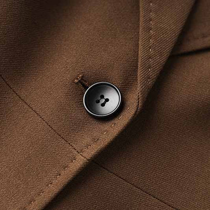 One Button Coffee Pantsuit Fitted Blazer + Mid-High Rise Trousers Pantsuit Suit Formal Wear