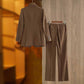 One Button Coffee Pantsuit Fitted Blazer + Mid-High Rise Trousers Pantsuit Suit Formal Wear