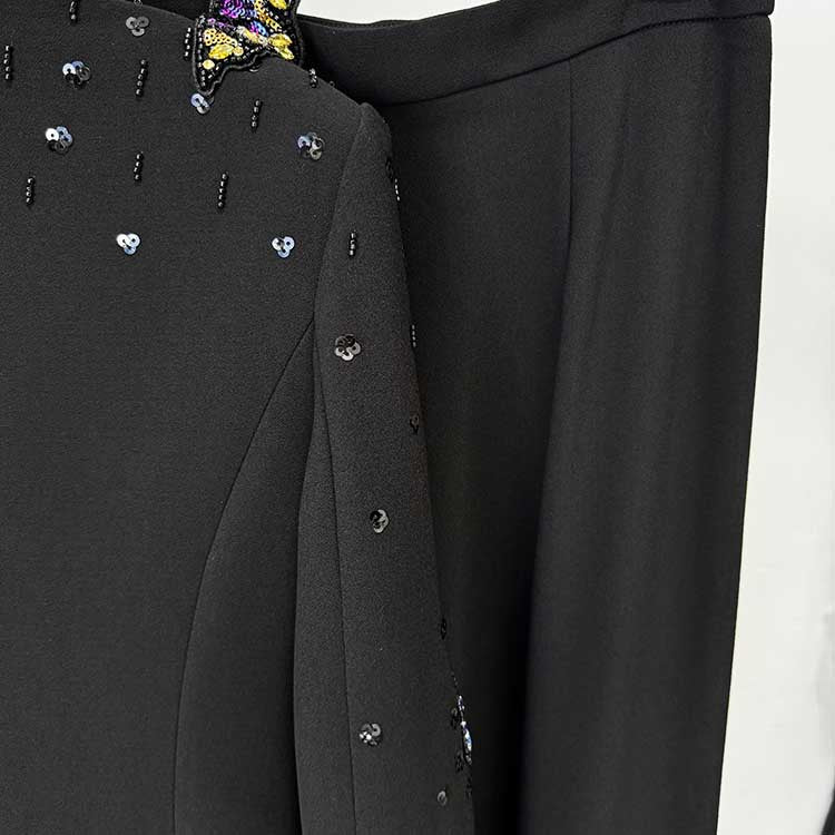 Women's Bow Sequin-Embellished Flared Pantsuit Black 2ps One Button Suit