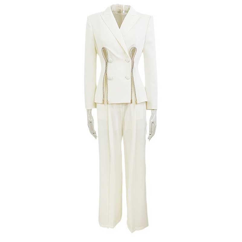 Womens Street Fashion Pantsuit Bell-bottom Trousers Suit with Beads