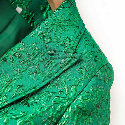 Green 3D Embroidered Suit Formal Pantsuit Stage Performance Two Pieces Suit