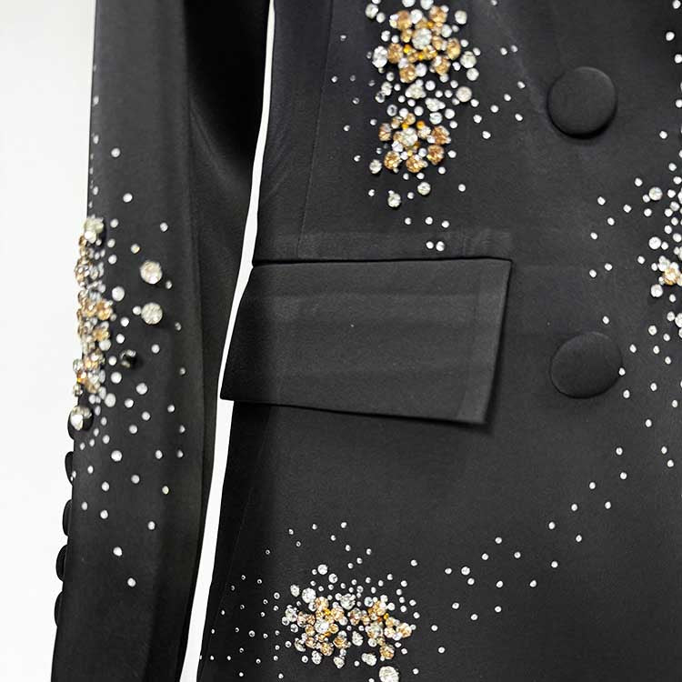 Women's Crystal Embellished Flared Pantsuit Black 2ps Formal Suit