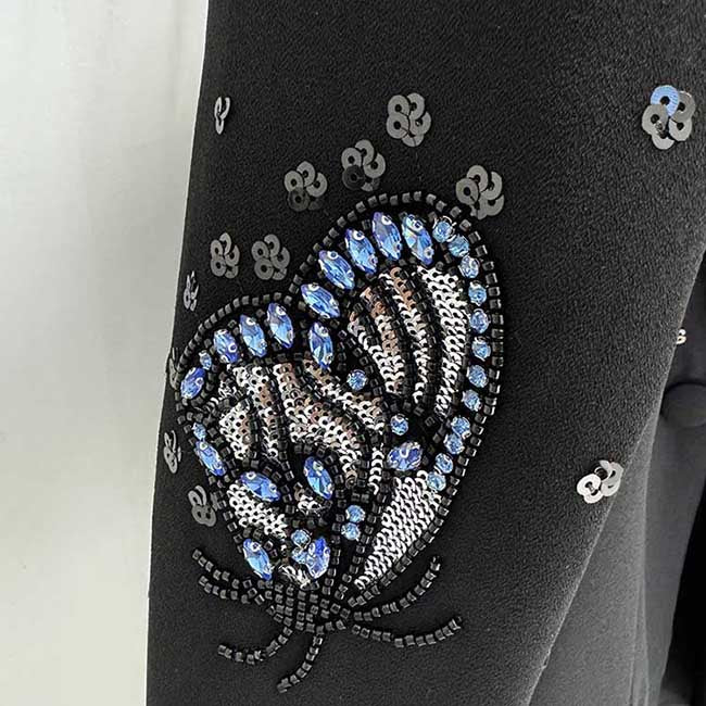 Women's Bow Sequin-Embellished Flared Pantsuit Black 2ps One Button Suit