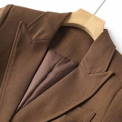 One Button Coffee Pantsuit Fitted Blazer + Mid-High Rise Trousers Pantsuit Suit Formal Wear