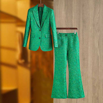 Green 3D Embroidered Suit Formal Pantsuit Stage Performance Two Pieces Suit